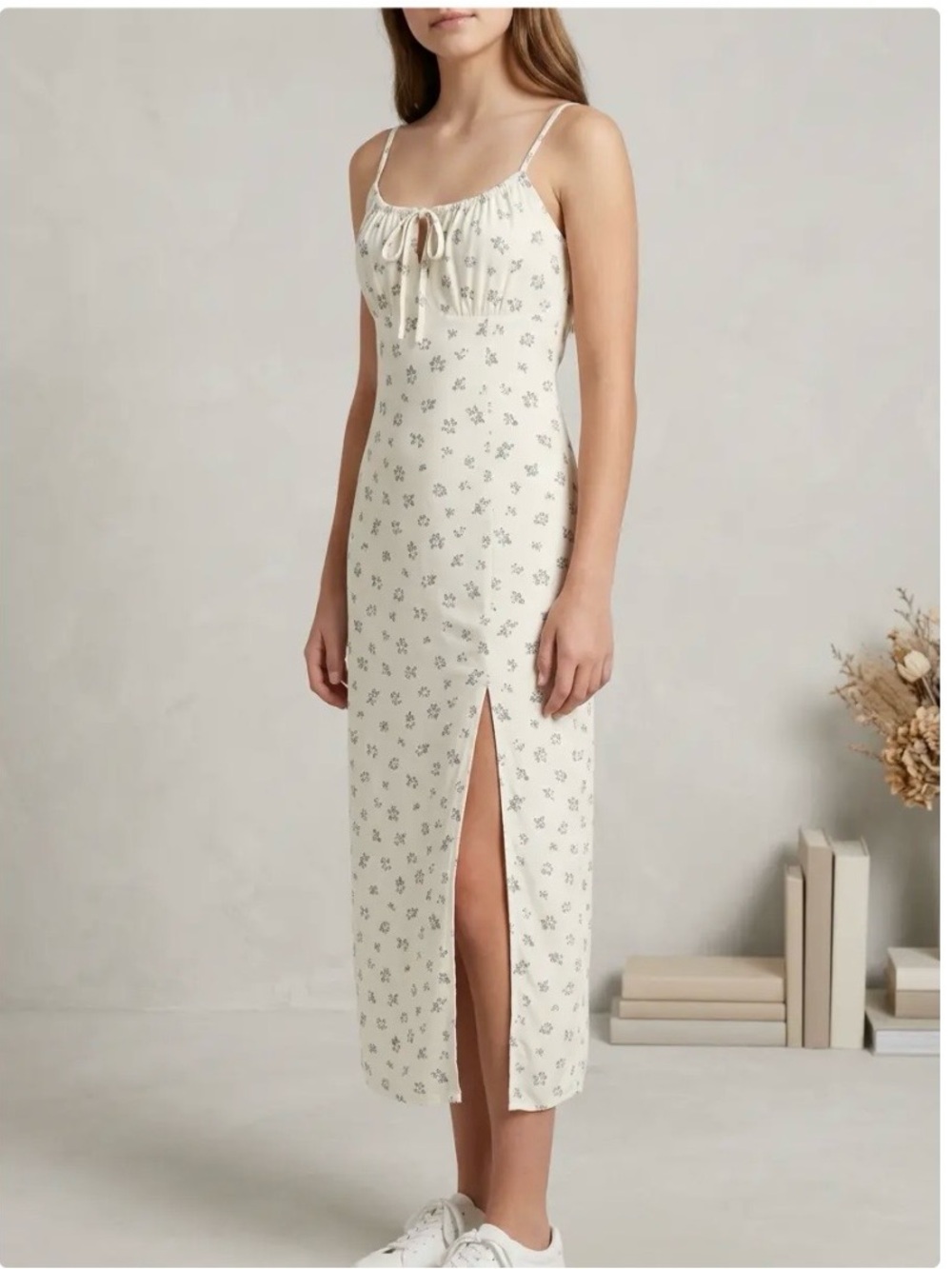 Divided by H&M Cream Floral Milkmaid Midi Dress Size Medium